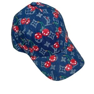Denim Cherry Monogram Baseball  Hat